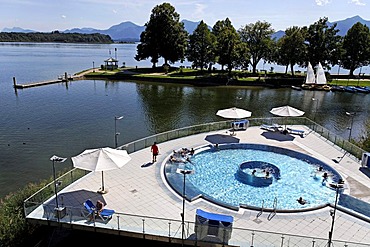 Outside the Prienavera public swimming pool, Chiemsee Chiemgau Bavaria Germany