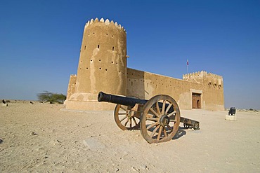 Cannon in front of Al Zubara Fort, Qatar, Arabian Peninsula, Middle East