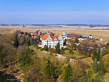 Aerial view, castle of the Barons of Riedheim, Baroque architecture, Harthausen, Rettenbach, Swabia, Bavaria, Germany, Europe
