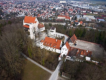 Aerial view, Mindelburg Castle, Mindelheim, Swabia, Bavaria, Germany, Europe