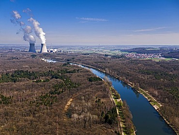 Gundremmingen nuclear power plant, Danube river, Swabia, Bavaria, Germany, Europe