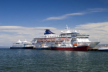 Ships in the harbour of Punta Arenas, Patagonia, Chile, South America