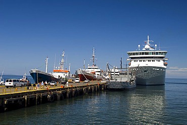 Ships in the harbour of Punta Arenas, Patagonia, Chile, South America