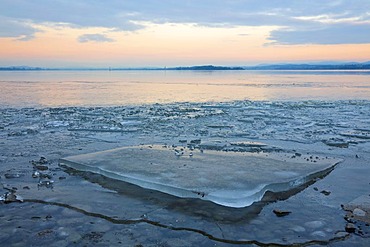 Frozen Lake Constance between Reichenau island and Hegne, Lake Constance, Baden-Wuerttemberg, Germany, Europe