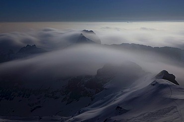 Evening in the Alpsteingebirge Mountains, view from Mt. Saentis with Mt. Altmann, Appenzellerland, Alps, Switzerland, Europe