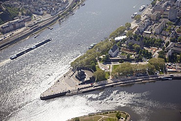 Aerial view, Deutsches Eck headland, confluence of the Rhine and Moselle rivers, Koblenz, Rhineland-Palatinate, Germany, Europe