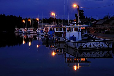 Night shot, boats in the harbour of North Rustico, Prince Edward Island, Canada, North America