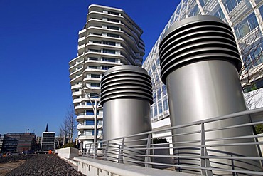 Modern architecture, Unilever Building and Marco Polo Tower in HafenCity, Port of Hamburg, Hanseatic City of Hamburg, Germany, Europe