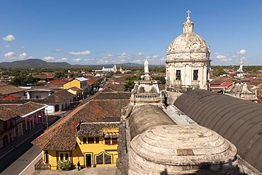 View from the tower of the church Iglesia de La Merced over the roofs of the Spanish fort ortaleza La Polvora, Granada, Nicaragua, Central America