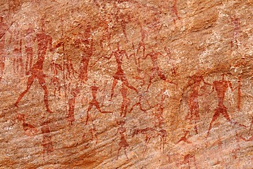 Painted people, neolithic rock art of the Tadrart, Tassili n'Ajjer National Park, Unesco World Heritage Site, Algeria, Sahara, North Africa