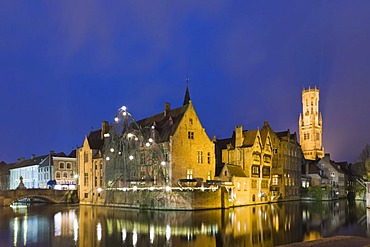 View from Rozenhoedkaai with the Belfry, old town, UNESCO World Heritage Site, Bruges, Brugge, West Flanders, Flemish Region, Belgium, Europe