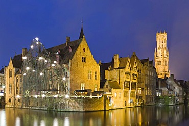 View from Rozenhoedkaai with the Belfry, old town, UNESCO World Heritage Site, Bruges, Brugge, West Flanders, Flemish Region, Belgium, Europe