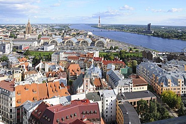 View of Riga, historic district, Daugava River, Latvia, Baltic states, Northern Europe