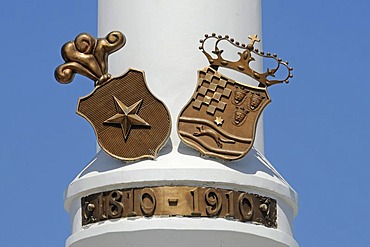 Crests, memorial, Croatian, Slavic square, waterside promenade, Croatia, Iquique, Norte Grande, northern Chile, Chile, South America