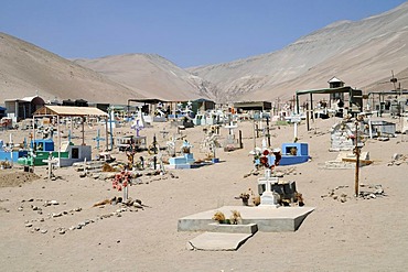 Cemetery, San Jeronimo, church, Poconchile village, Atacama Desert, Arica, Norte Grande, northern Chile, Chile, South America