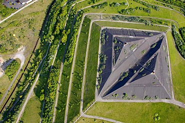 Aerial view, mine Hugo I 1, 2, with Halde Runge heap and view point, Schachtzeichen RUHR.2010, Gelsenkirchen, Ruhrgebiet region, North Rhine-Westphalia, Germany, Europe