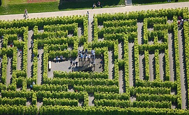 Aerial view, labyrinth, hedge maze, Landesgartenschau Country Garden Exhibition Hemer, Maerkischer Kreis district, Sauerland region, North Rhine-Westphalia, Germany, Europe