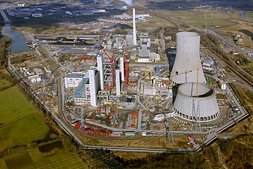 Aerial view, RWE-coal power plant in Hamm Uentrop, Schmehausen, Ruhrgebiet region, North Rhine-Westphalia, Germany, Europe