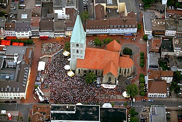 Aerial picture, public screening in front of St. Paul's Church, Football World Cup 2010, the match Germany vs Australia 4-0, Hamm, North Rhine-Westphalia, Germany, Europe