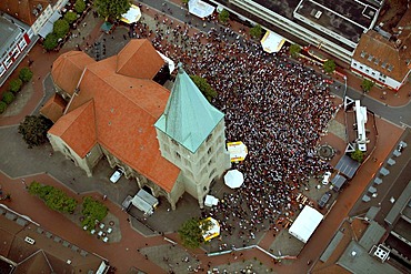 Aerial picture, public screening in front of St. Paul's Church, Football World Cup 2010, the match Germany vs Australia 4-0, Hamm, North Rhine-Westphalia, Germany, Europe