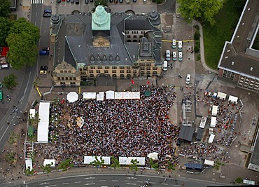 Aerial view, public screening, Football World Cup 2010, the match Germany vs Australia 4-0, Rathausvorplatz square, Recklinghausen, Ruhr Area, North Rhine-Westphalia, Germany, Europe