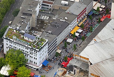 Aerial picture, public screening, Football World Cup 2010, the match Germany vs Australia 4-0, Kortumstrasse street, Bochum, Ruhr district, North Rhine-Westphalia, Germany, Europe