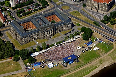 Aerial view, Football World Cup 2010, public screening in Dresden, Saxony, Germany, Europe