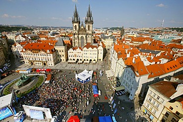 Public screening during the Football World Cup 2010 on the Altstaedter Ring Square, Prague, Czech Republic, Europe