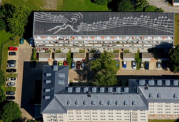 Aerial view, flat roof, notes on the roof, Gutzkowstrasse, Dresden, Saxony, Germany, Europe