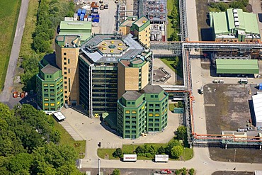 Aerial view, buildings of the Schering AG, a German pharmaceutical company, Bergkamen, Ruhr area, North Rhine-Westphalia, Germany, Europe