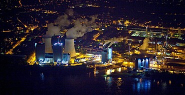 Aerial view, Logport Logistic Center at night, Duisport, Duisburg harbour, Duisburg, Ruhr area, North Rhine-Westphalia, Germany, Europe