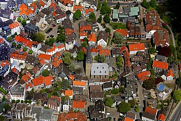 Aerial view, St. George church, downtown Hattingen, Ruhrgebiet region, North Rhine-Westphalia, Germany, Europe