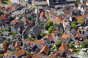 Aerial view, St. George church, downtown Hattingen, Ruhrgebiet region, North Rhine-Westphalia, Germany, Europe