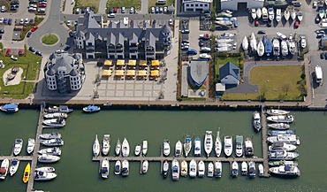 Aerial view, Bergkamen marina, Datteln-Hamm Canal, Bergkamen, Ruhr area, North Rhine-Westphalia, Germany, Europe