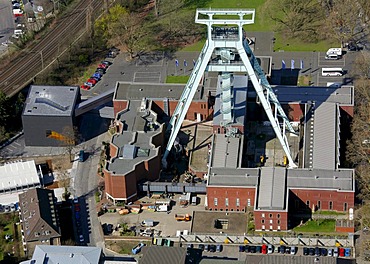 Aerial view, police headquarters and mining museum, Uhlandstrasse street 34, Bochum, Ruhr area, North Rhine-Westphalia, Germany, Europe