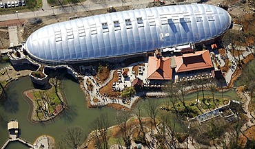 Aerial view, zoo, Zoom Erlebniswelt animal theme park, Willy-Brandt-Allee, Gelsenkirchen, Ruhrgebiet region, North Rhine-Westphalia, Germany, Europe