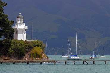 Akaroa lighthouse near Akaroa, Banks Peninsula, Canterbury region, South Island, New Zealand