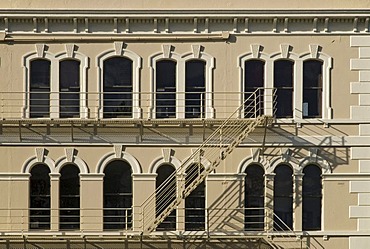 A fire ladder on a typical Victorian facade in downtown Dunedin, South Island, New Zealand