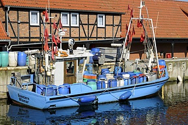 Fishing boat in the port of Wismar, Mecklenburg-Western Pomerania, Germany, Europe