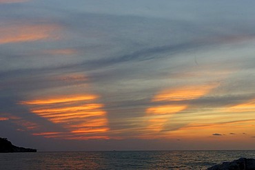 Sunset at Peschici, province of Foggia, Apulia, Puglia, Gargano, Adria, Italy, Europe