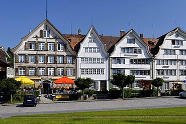 Wooden houses in the village square, Gais, Ausserrhoden, Canton of Appenzell, Switzerland, Europe