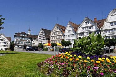 Wooden houses in the village square, Gais, Ausserrhoden, Canton of Appenzell, Switzerland, Europe