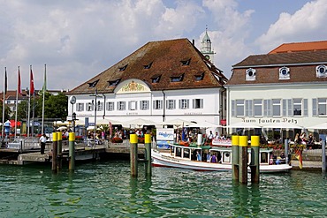 Ueberlingen on Lake Constance, lakeside promenade with wharf and the former Greth granary, Baden-Wuerttemberg, Germany, Europe