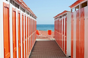 Beach shed, bathing huts, Albenga, Riviera, Liguria, Italy, Europe