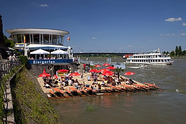 Rheinpavillon restaurant, beer garden, passenger ship, Bonn, Rhineland region, North Rhine-Westphalia, Germany, Europe