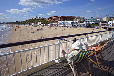 View of beach from Bournemouth Pier, Bournemouth, Hampshire, England, United Kingdom, Europe