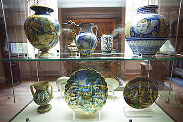 Pottery display, The Courtauld Gallery, Somerset House, London, England, United Kingdom, Europe