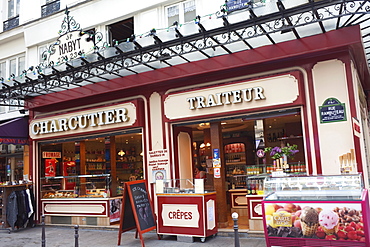 Traditional meat shop facade, Paris, France, Europe