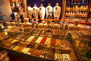 Chocolate shop display, Landshut, Bavaria, Germany, Europe