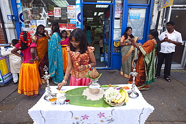 Streetside temple offerings, Stratford, London, England, United Kingdom, Europe